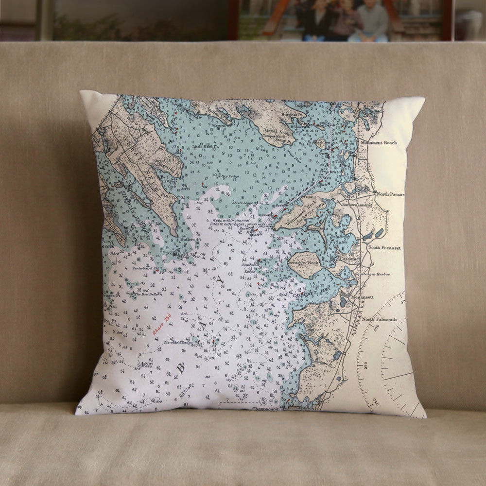 North Falmouth, MA Vintage Nautical Chart 16 Inch Pillow Maritime