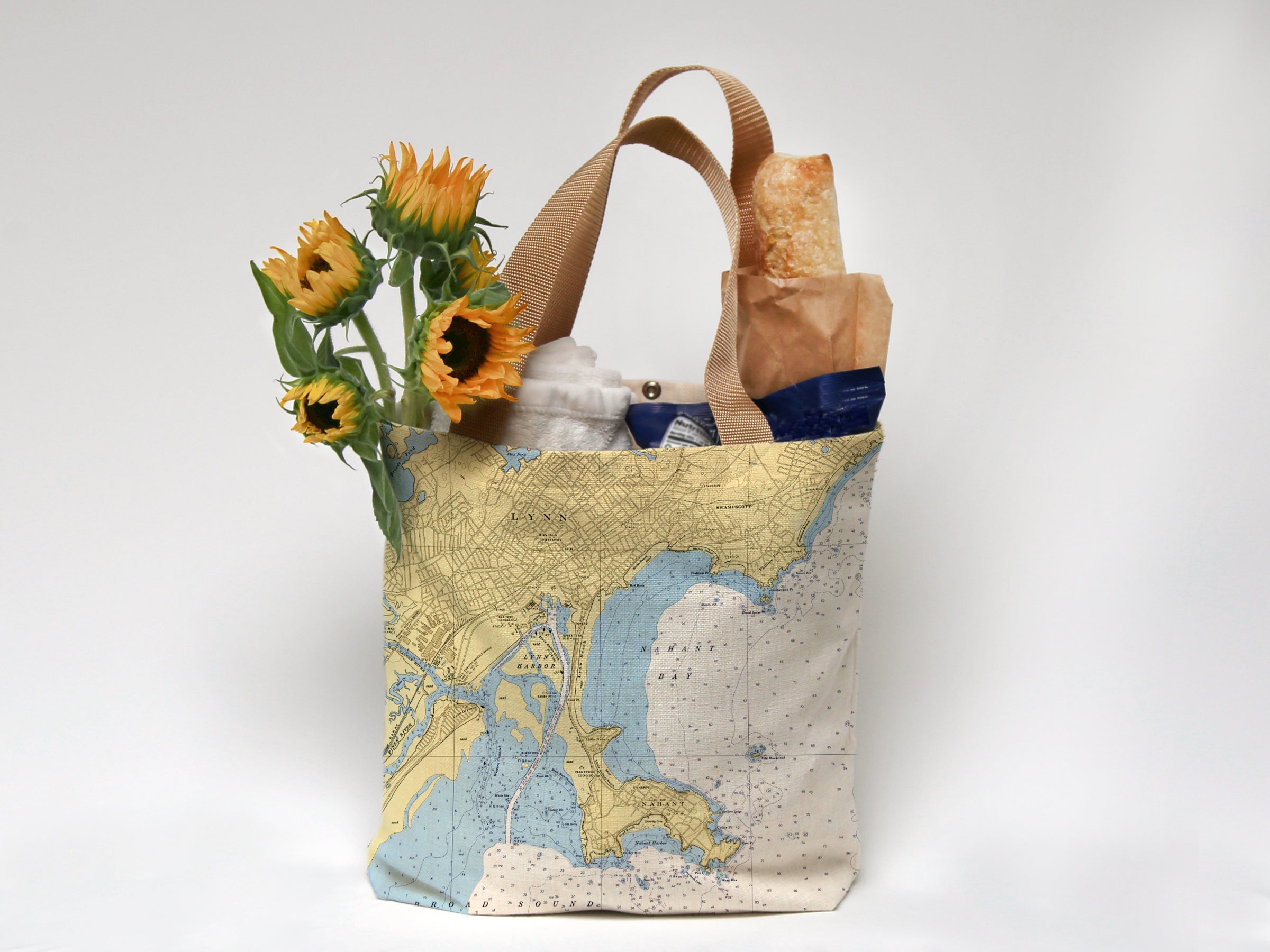 Nahant, MA Nautical Chart Tote Maritime Tribes USA