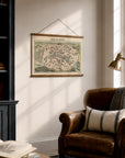 Vintage Paris Bird’s-Eye View Map Canvas Wall Scroll | Paris France Wall Art