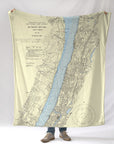 NYC to Hastings-on-Hudson, NYVintage Nautical Chart Blanket