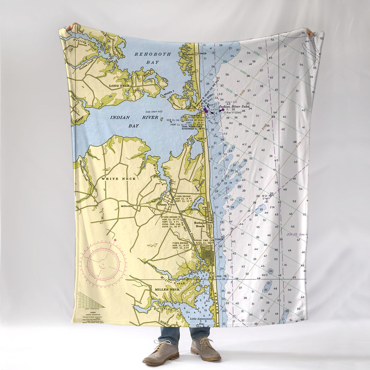 Bethany Beach, DE Nautical Chart Blanket Maritime Tribes USA