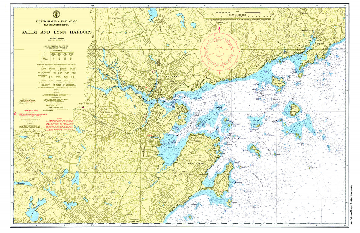 Marblehead & Salem Harbors MA Nautical Chart Placemats, set of 4 (Copy)