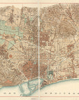 Barcelona, España, Vintage Map, c. 1915 Scarf