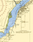 A vintage nautical chart of Calosmahatchee River showing depth measurements, labeled with places such as Fort Myers, Whiskey Creek, and Cape Coral on a cream-colored background.