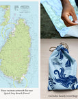 St Lucia, Caribbean, Nautical Chart Quick-Dry Towel