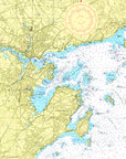 Salem & Marblehead Harbors MA Nautical Chart Shower Curtain