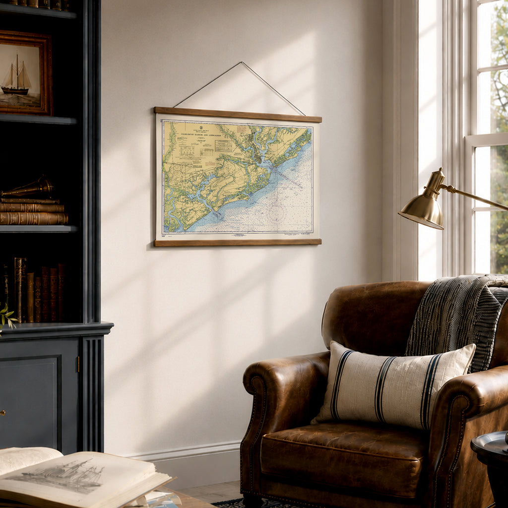 Charleston to Edisto, South Carolina Nautical Chart Canvas Wall Scroll