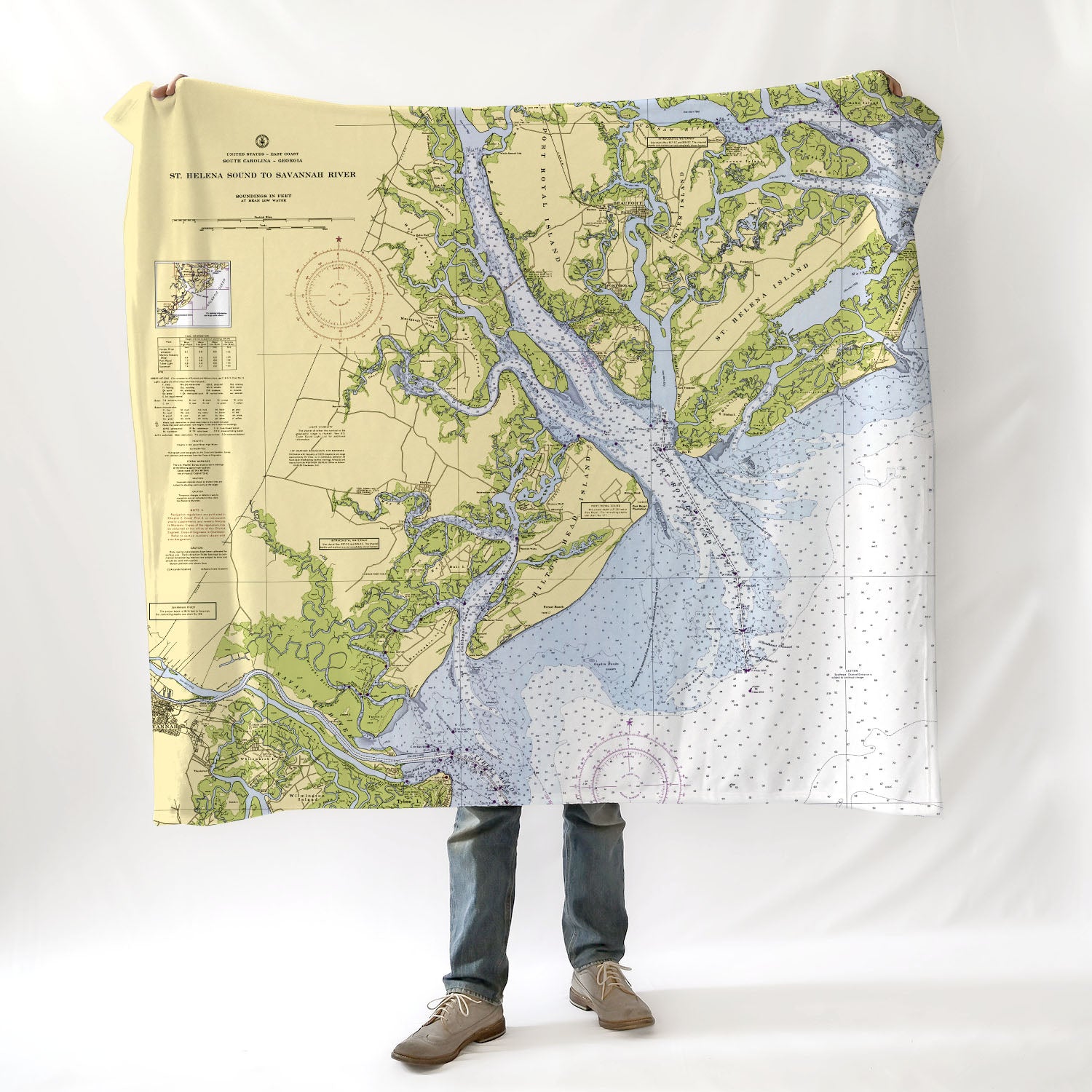 Beaufort / Bluffton SC Nautical Chart Blanket