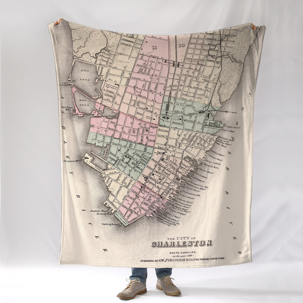 Charleston, SC Vintage 1886 Map Blanket
