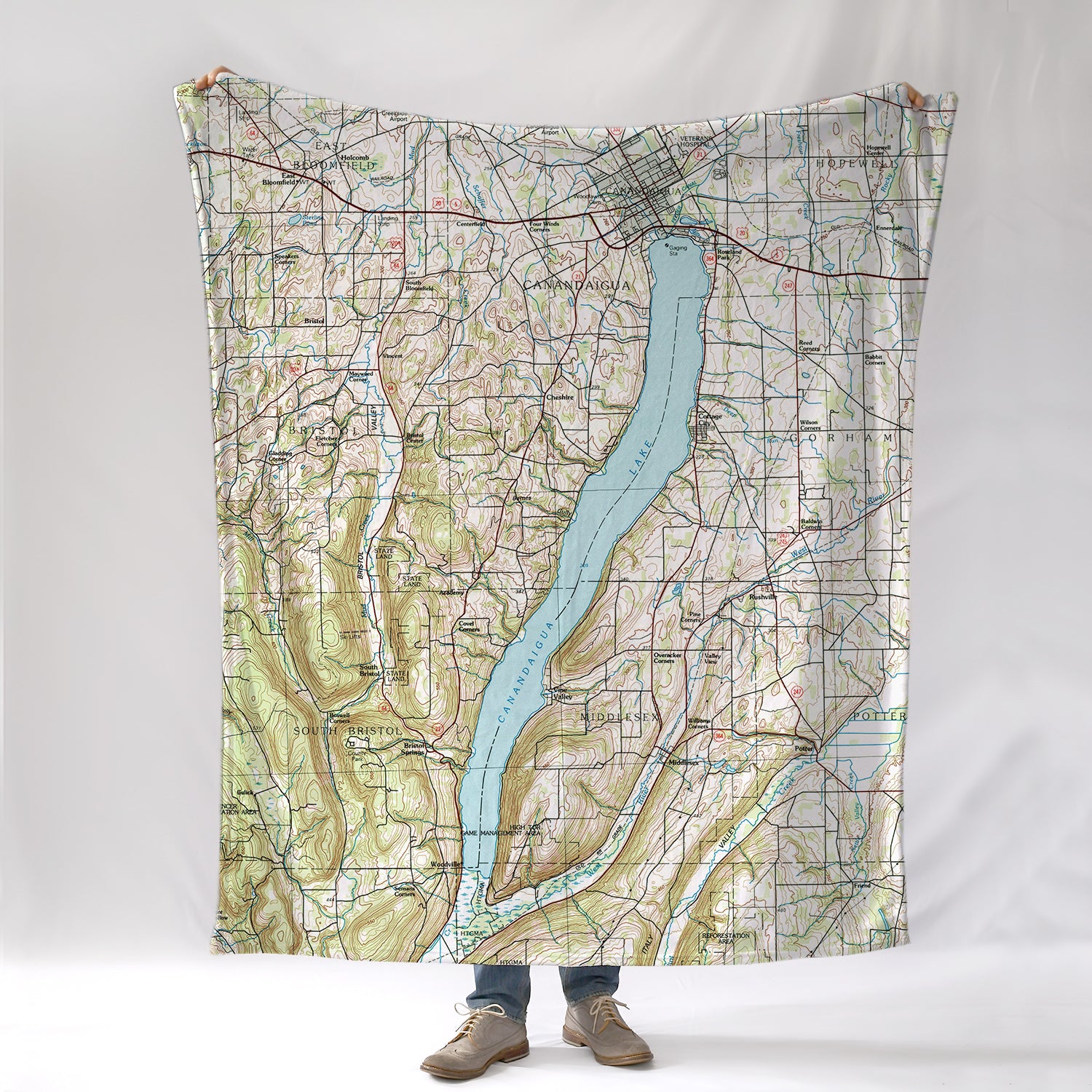 Canandaigua Lake, Vintage Topo Map Blanket