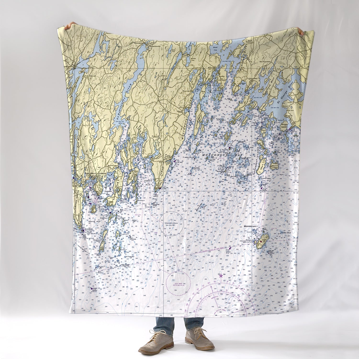 Muscongus Bay, Monhegan Island ME Nautical Chart Blanket