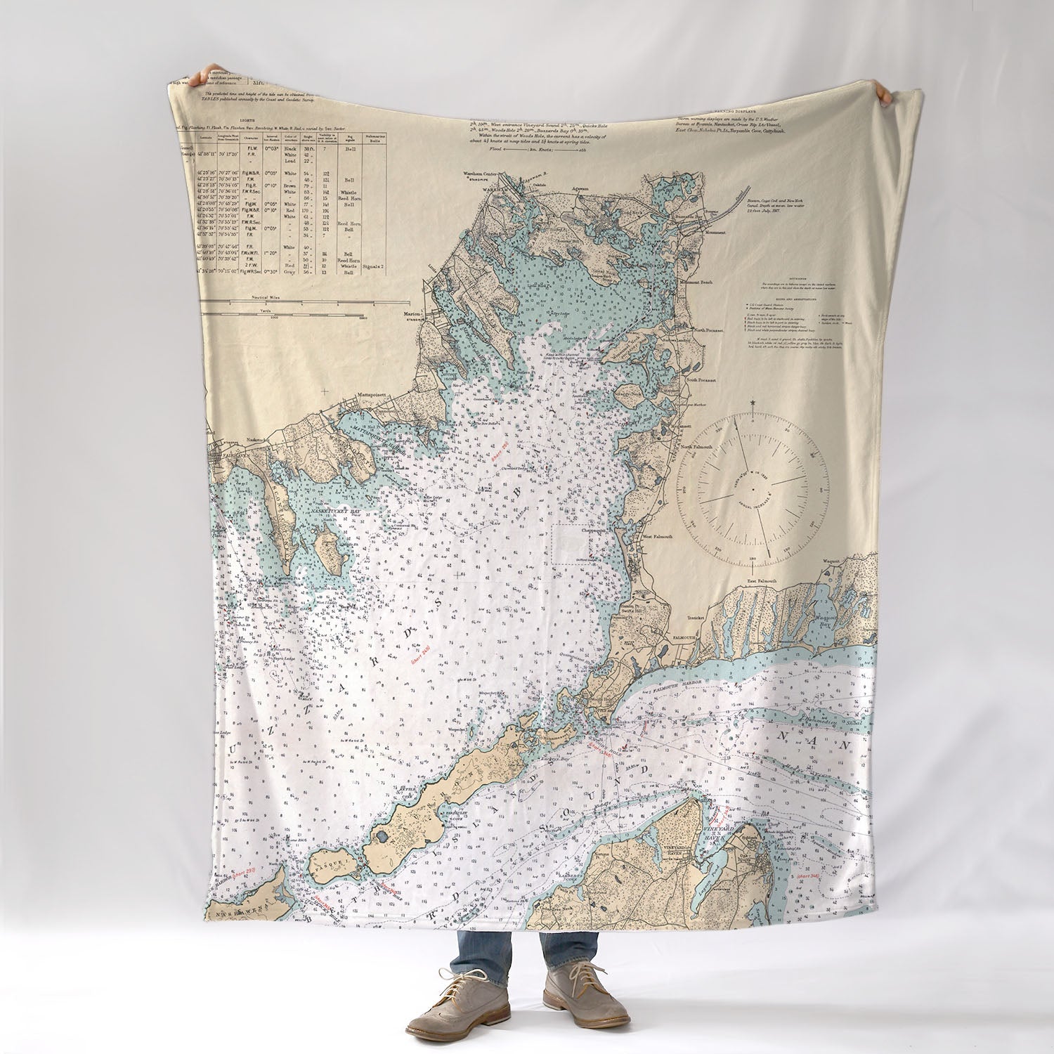 Woods Hole - Falmouth Vintage Nautical Chart Blanket