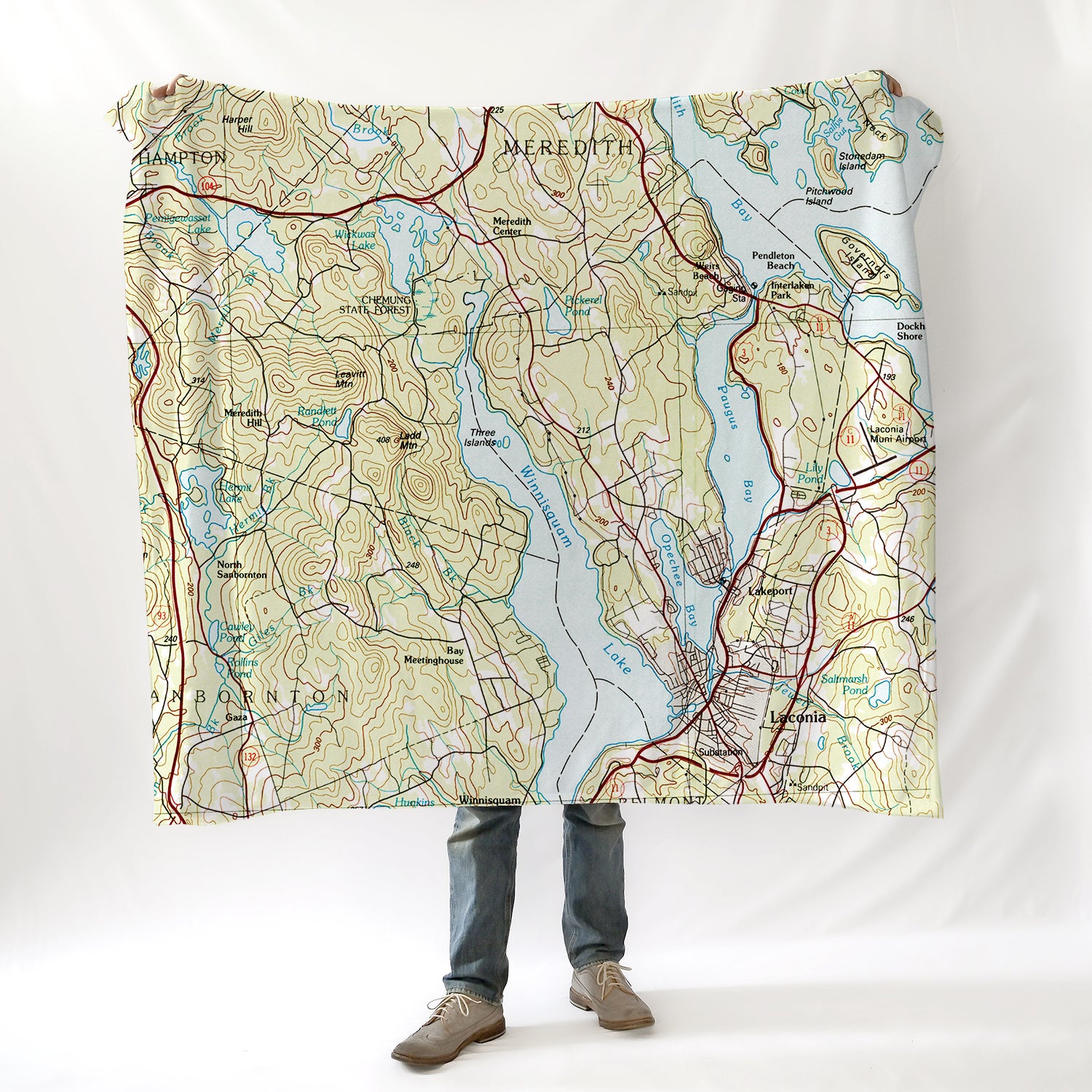 Lake Winnisquam, NH.Topo Map Blanket