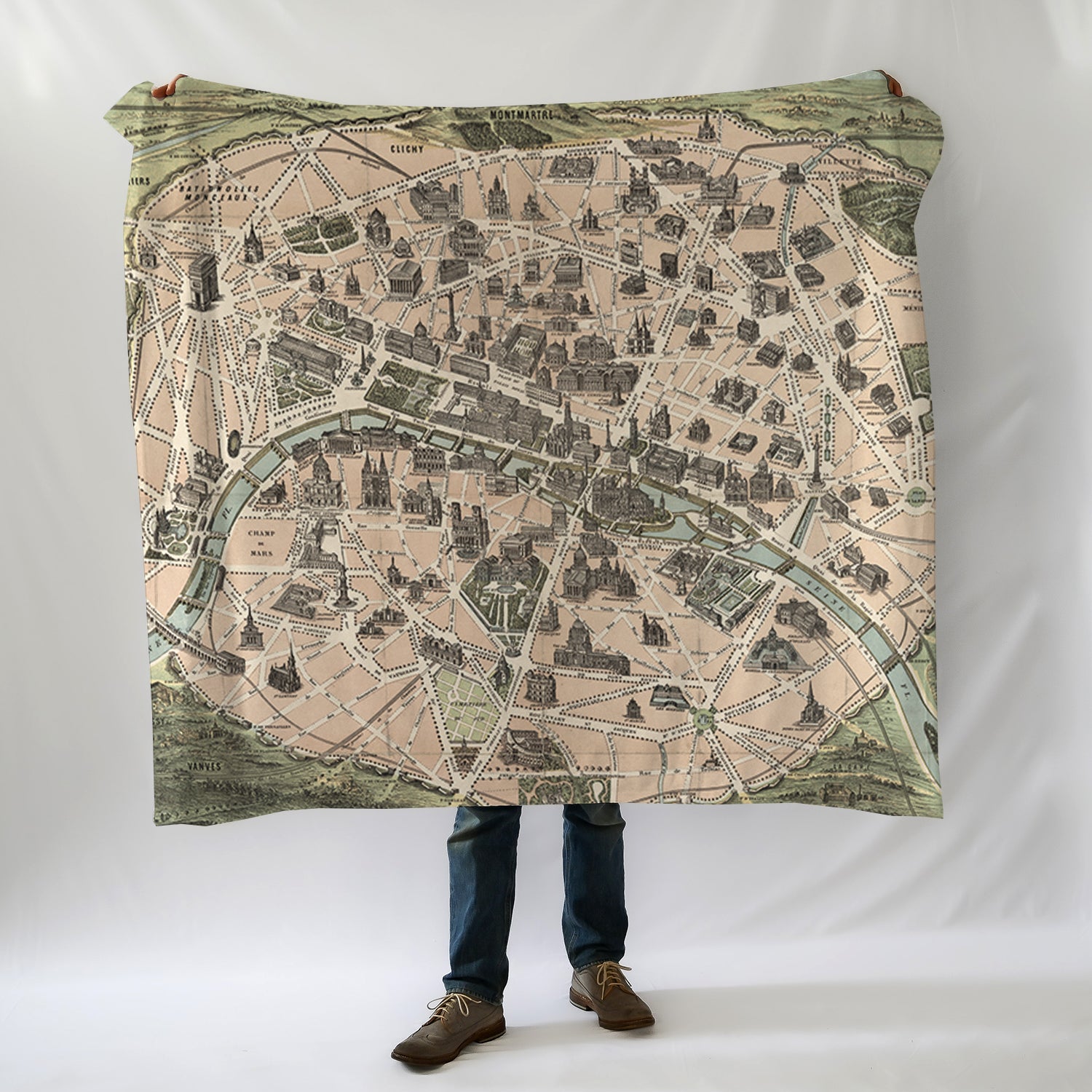 Paris Vintage Birdseye Map Blanket