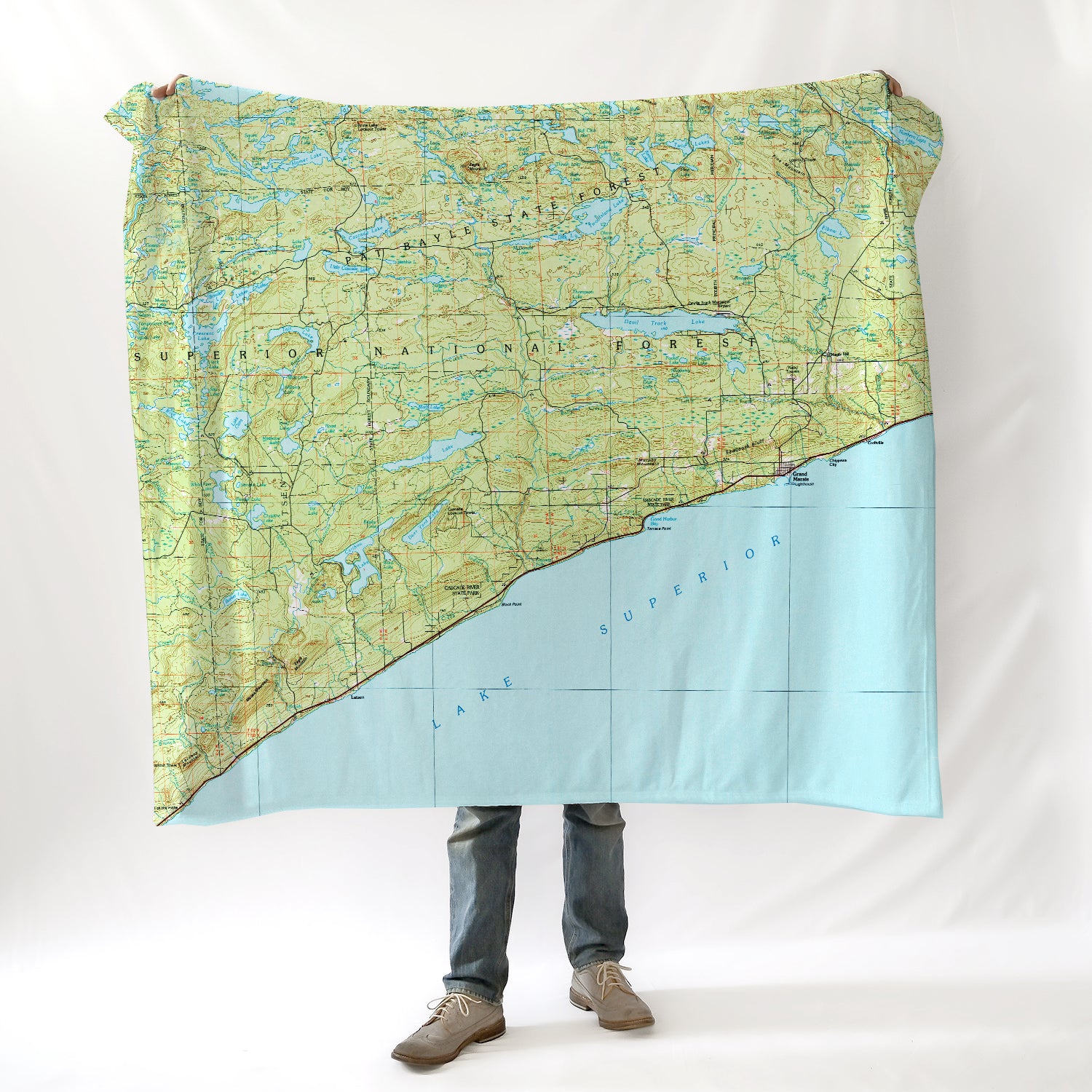 Grand Marais, MN Lake Superior Vintage Topo Map Blanket