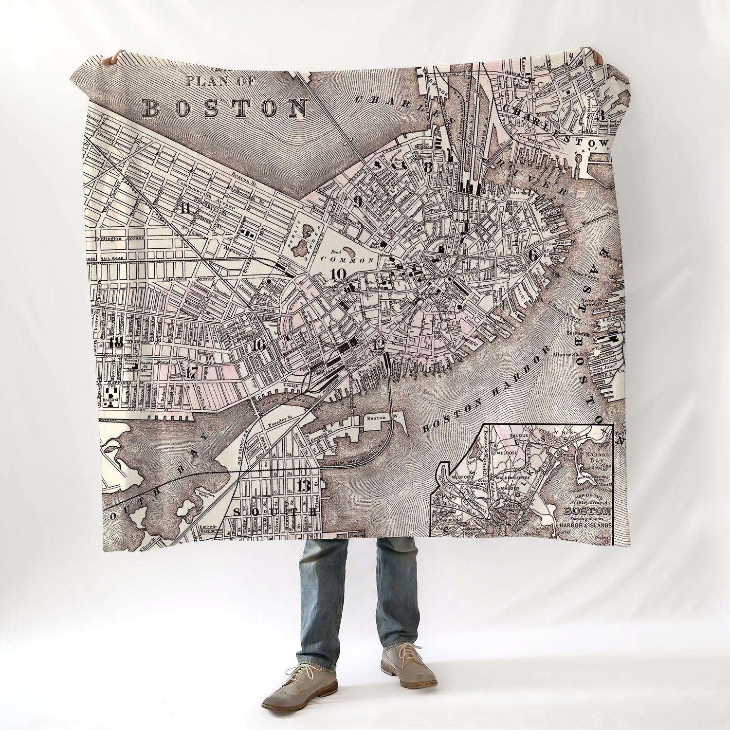 Boston, MA Antique Plan Vintage 1879 Map Blanket