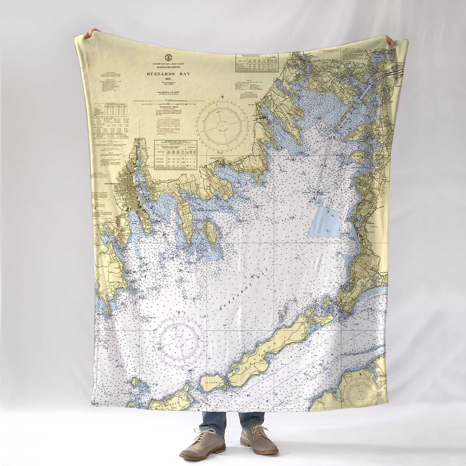 Buzzards Bay Nautical Chart Blanket