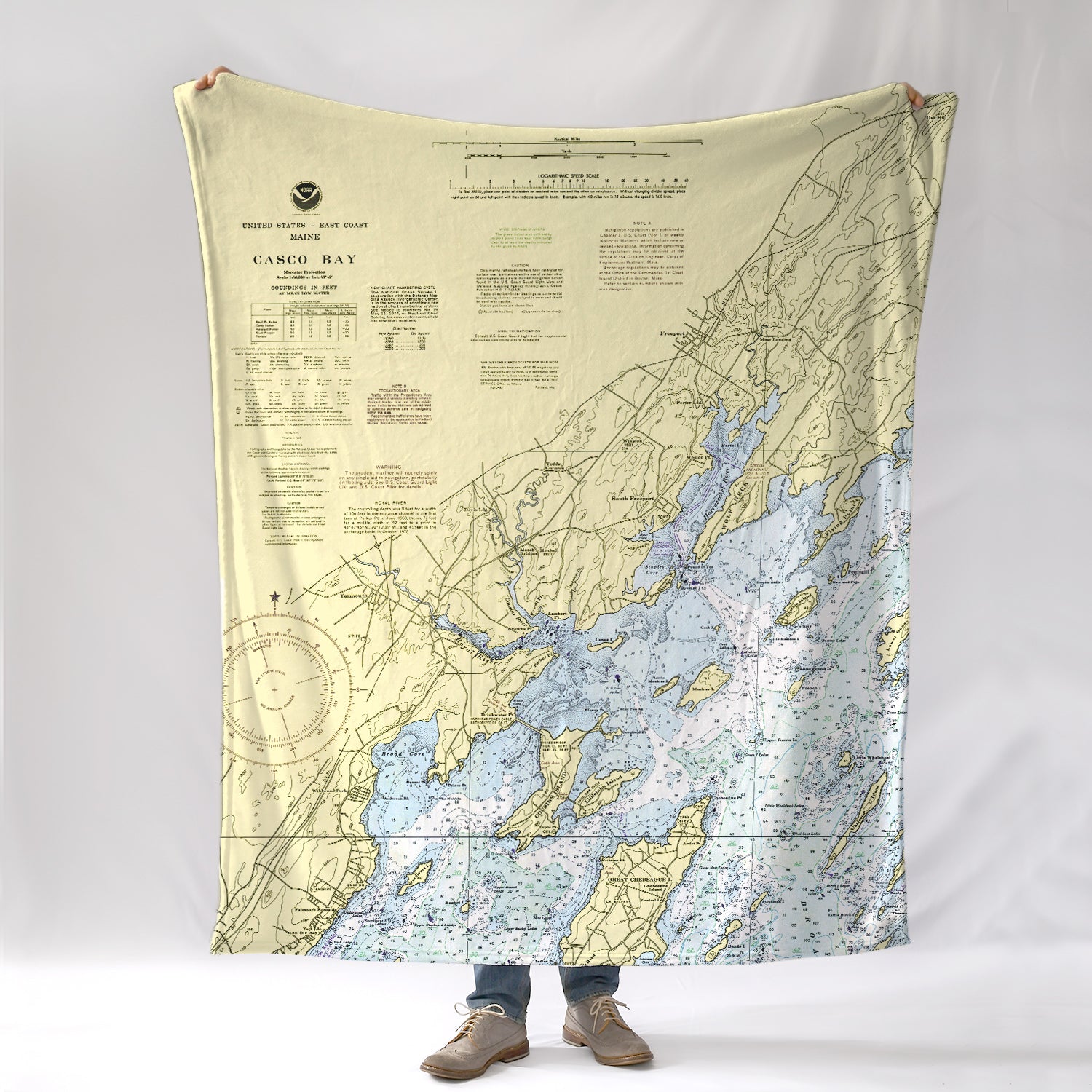 Yarmouth, Casco Bay, ME.Vintage Nautical Chart Blanket