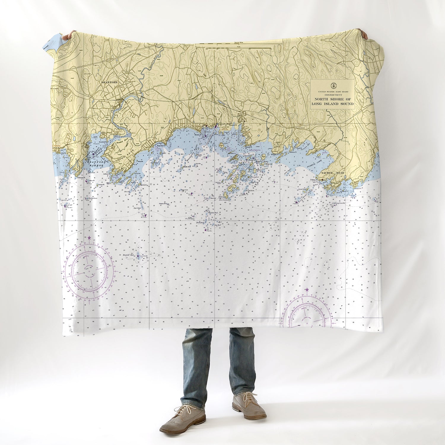 Branford CT Nautical Chart Blanket