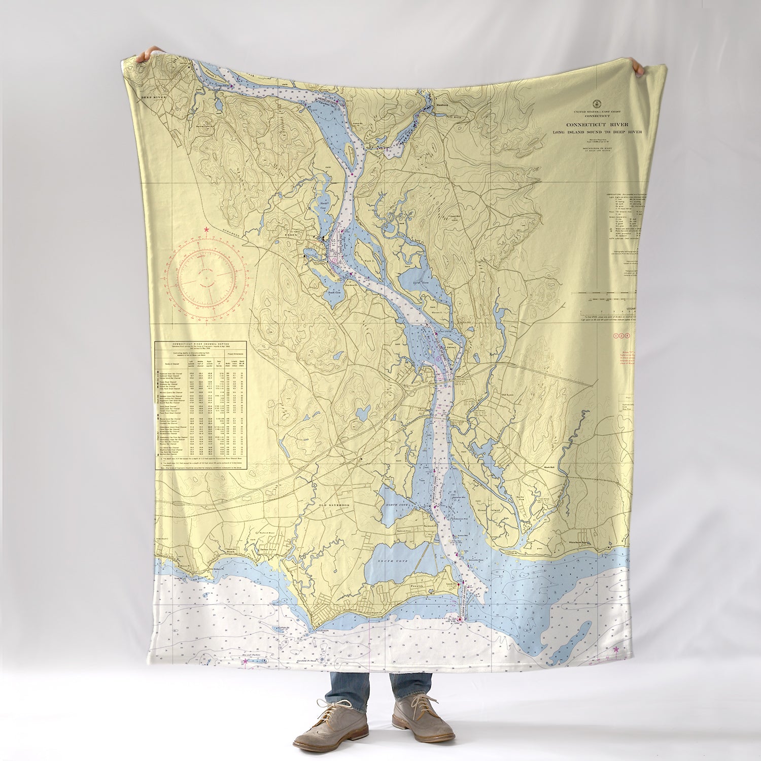 CT River View Nautical Chart Blanket