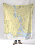 CT River View Nautical Chart Blanket