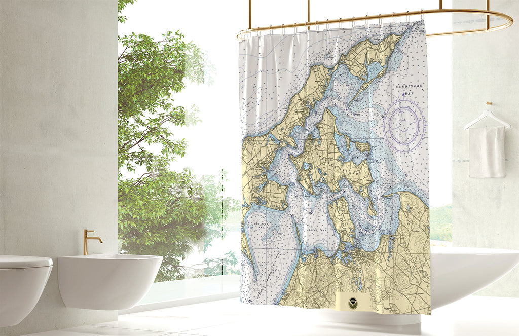 Southold, North Fork, NY Nautical Chart Shower Curtain