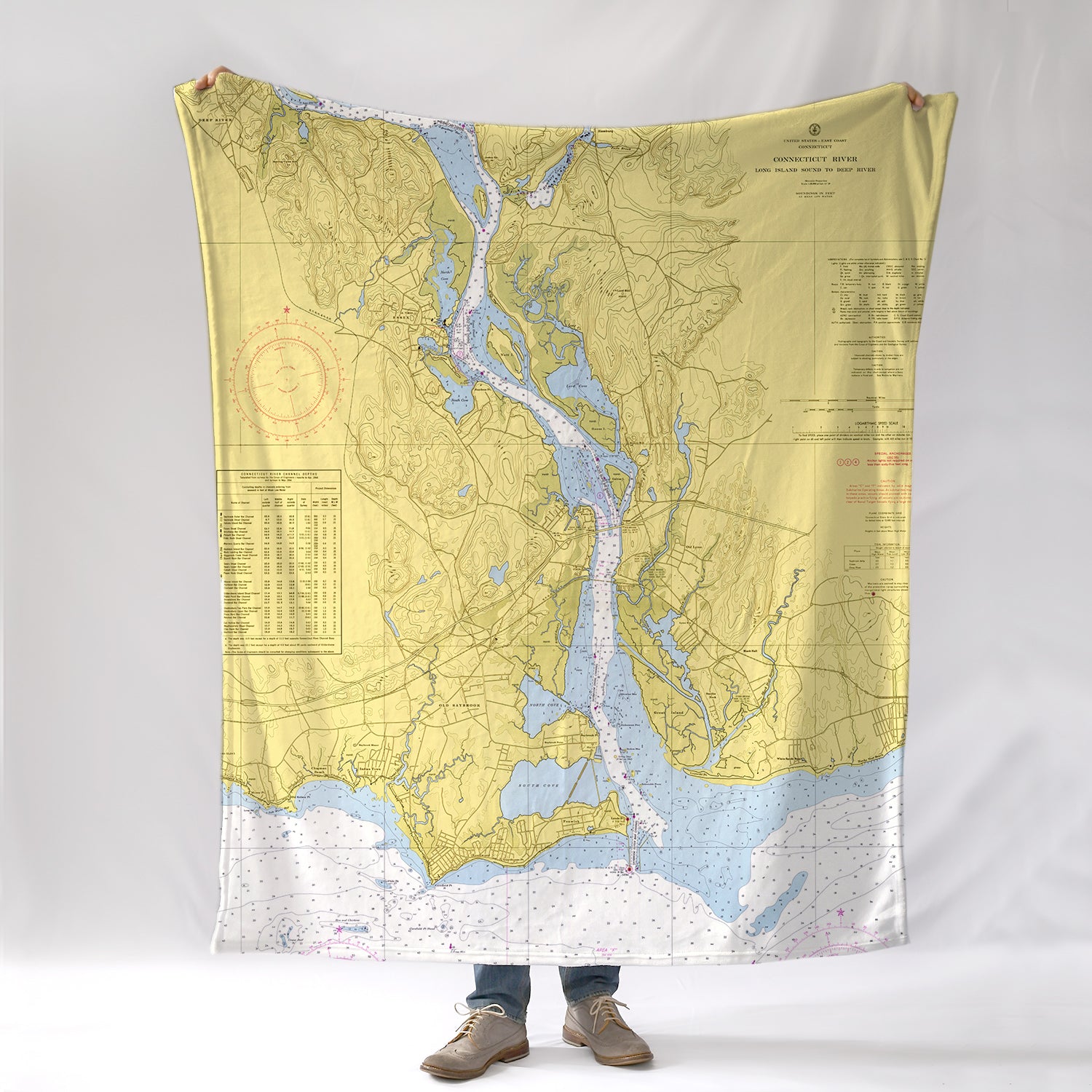 Old Saybrook, CT Nautical Chart Blanket