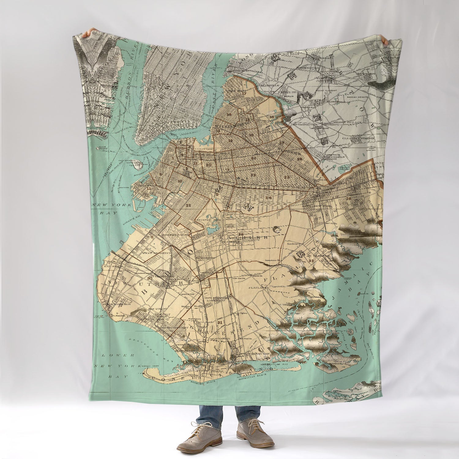 Brooklyn, NY - Vintage Map Blanket