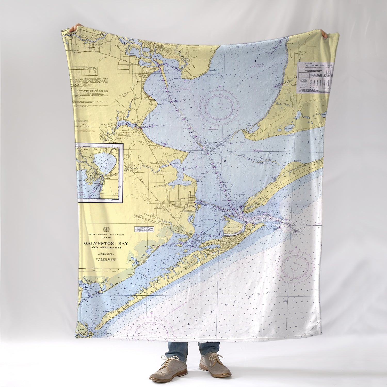 Galveston Bay, TX - Nautical Chart Blanket