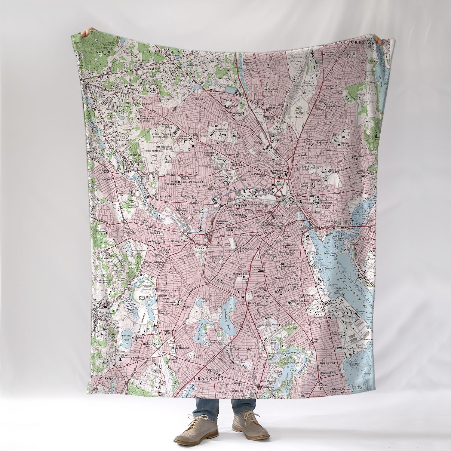 Providence RI Vintage Topo Map Blanket