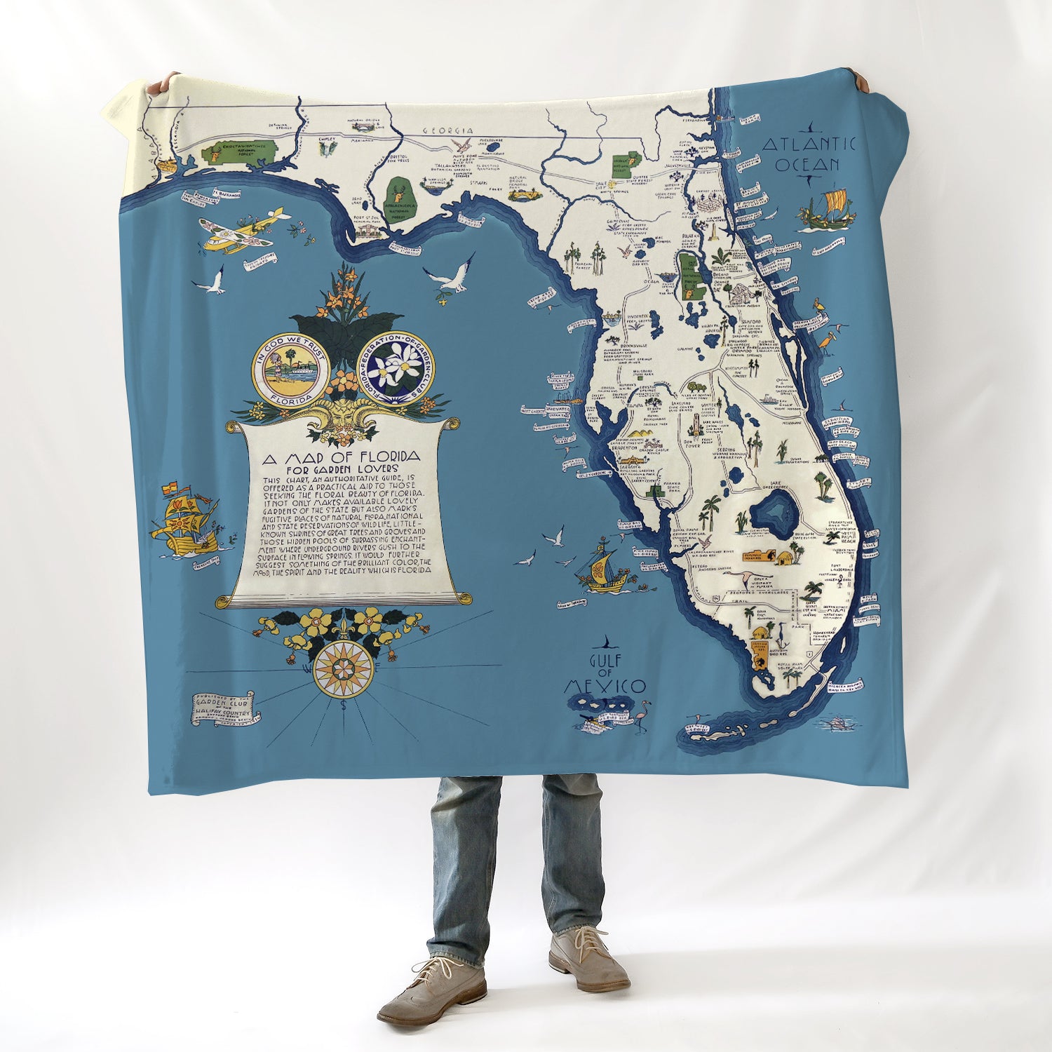 Florida Public Gardens Vintage Map, 1934 Blanket