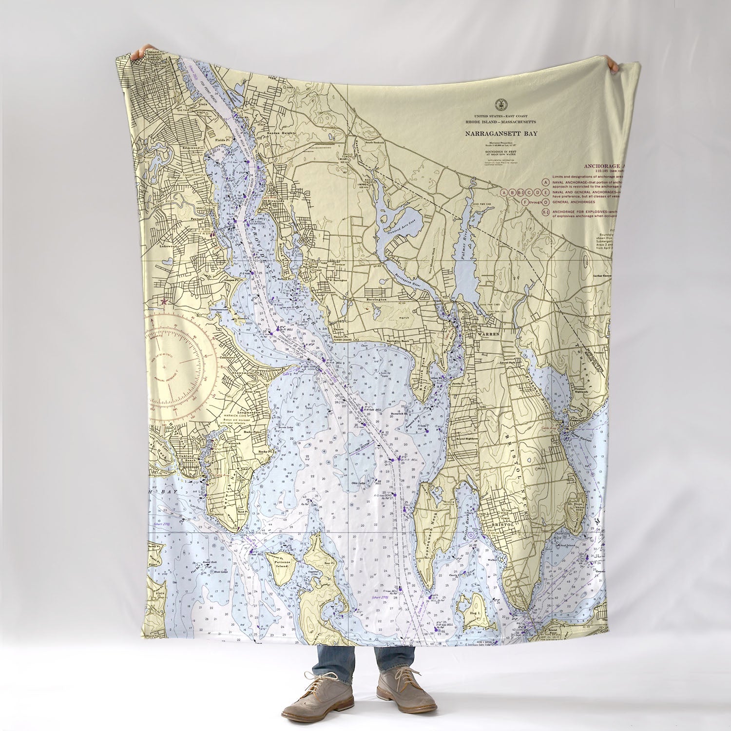 Barrington RI Vintage Nautical chart Blanket