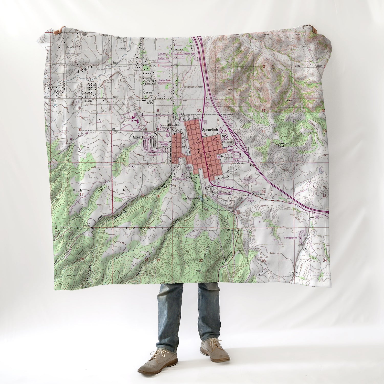 Spearfish, SD Vintage Topo Map Blanket