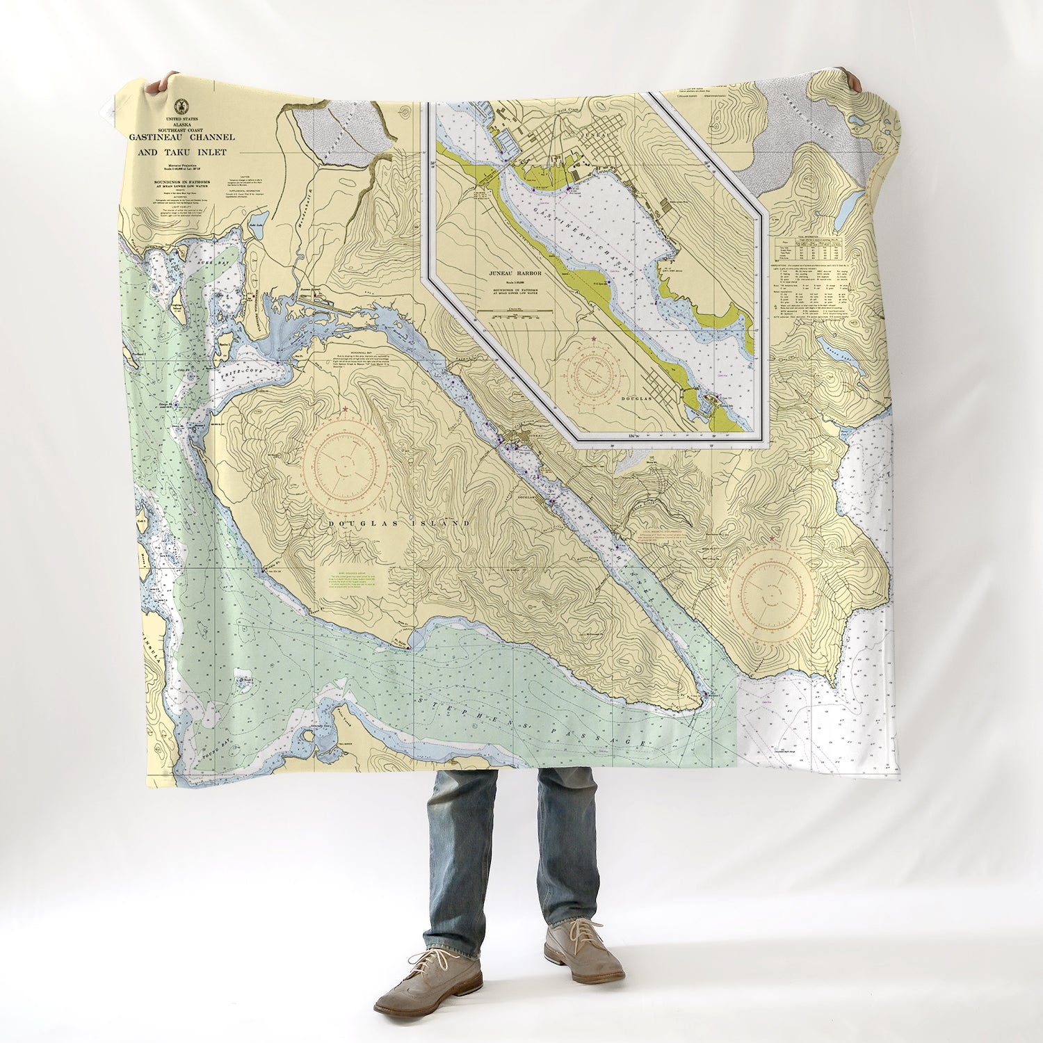 Juneau AK Vintage Nautical Chart Blanket