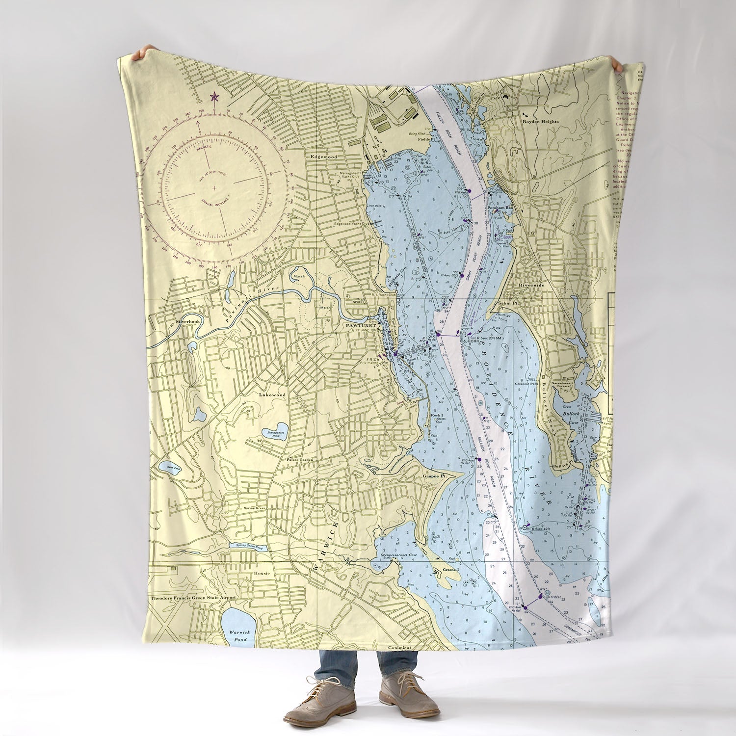 Pawtuxet Village, RI Vintage Nautical Chart Blanket