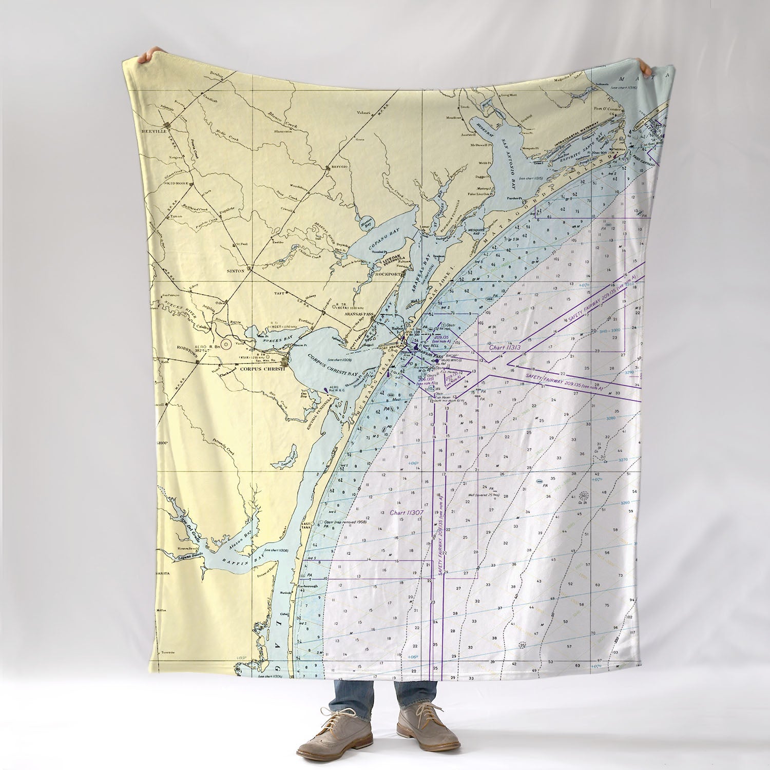 Rockport TX Vintage Nautical Chart Blanket