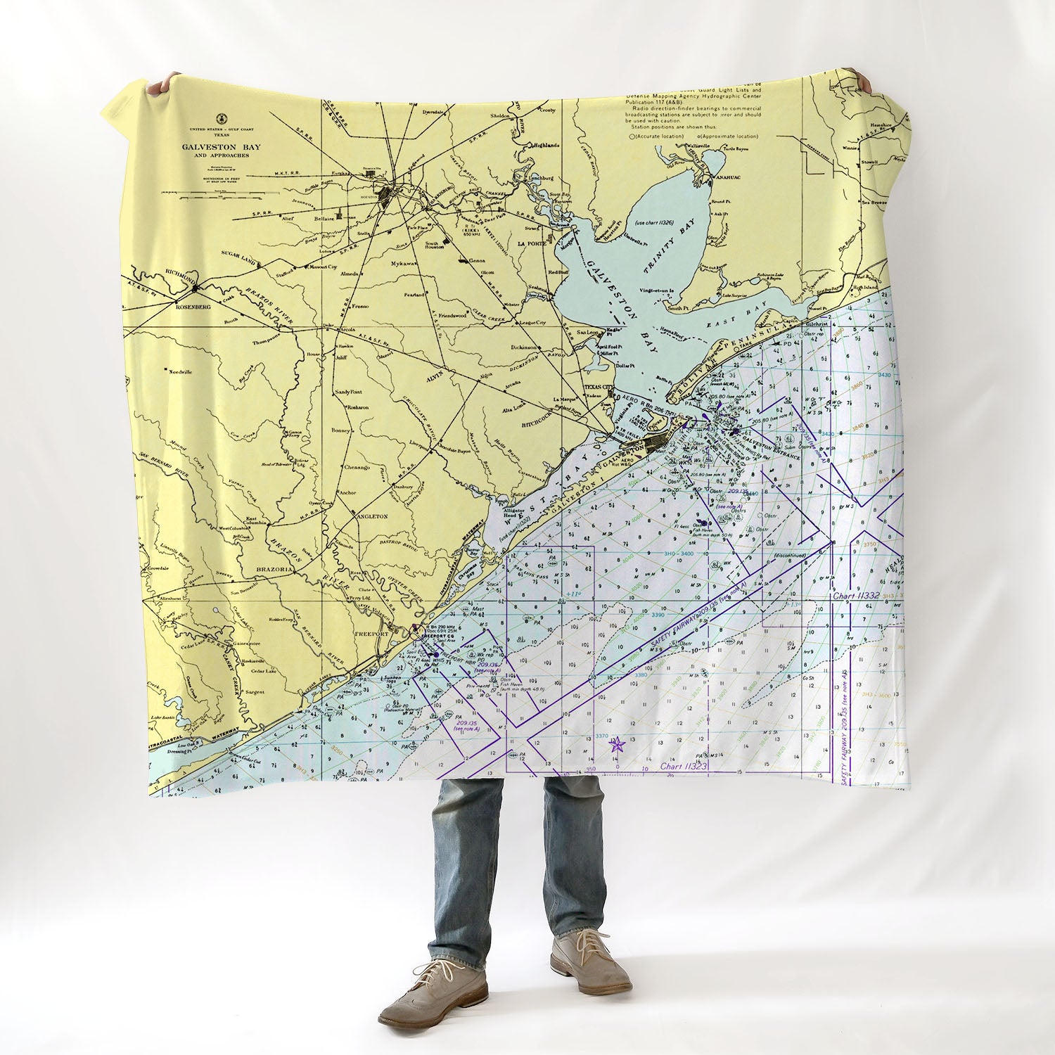 Galveston, TX Vintage Nautical Chart Blanket