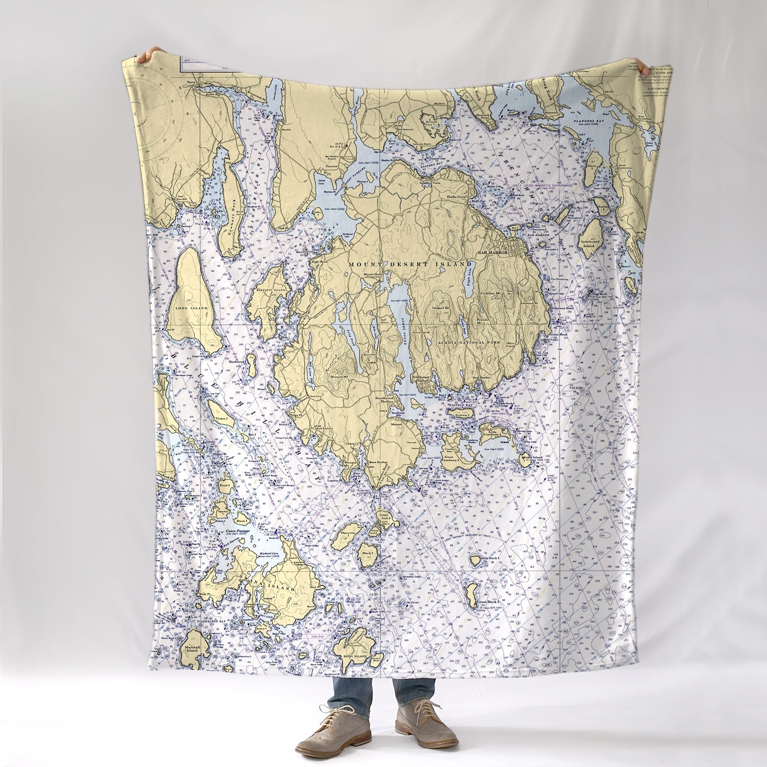 Mount Desert Island, Acadia, ME Nautical Chart Blanket