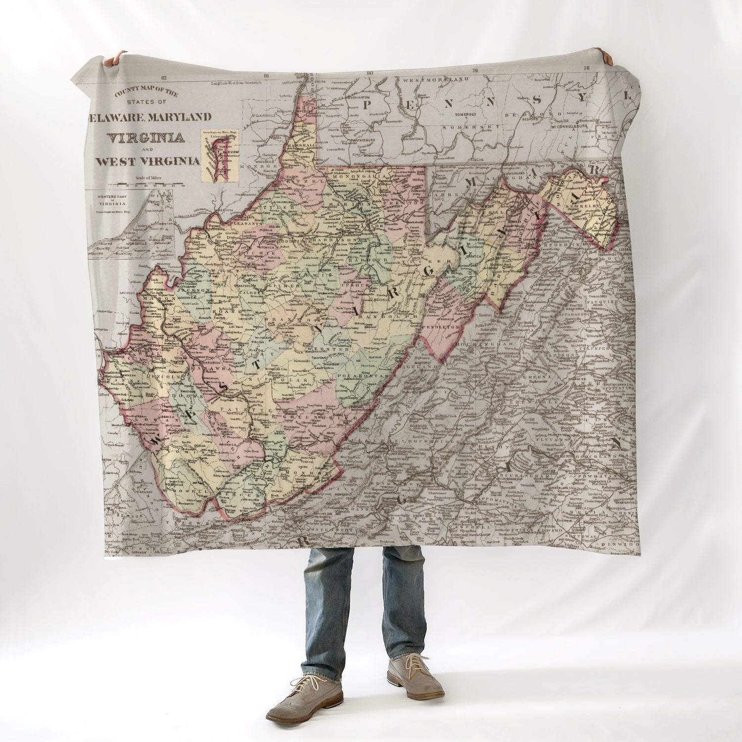 West Virginia Vintage Map Blanket