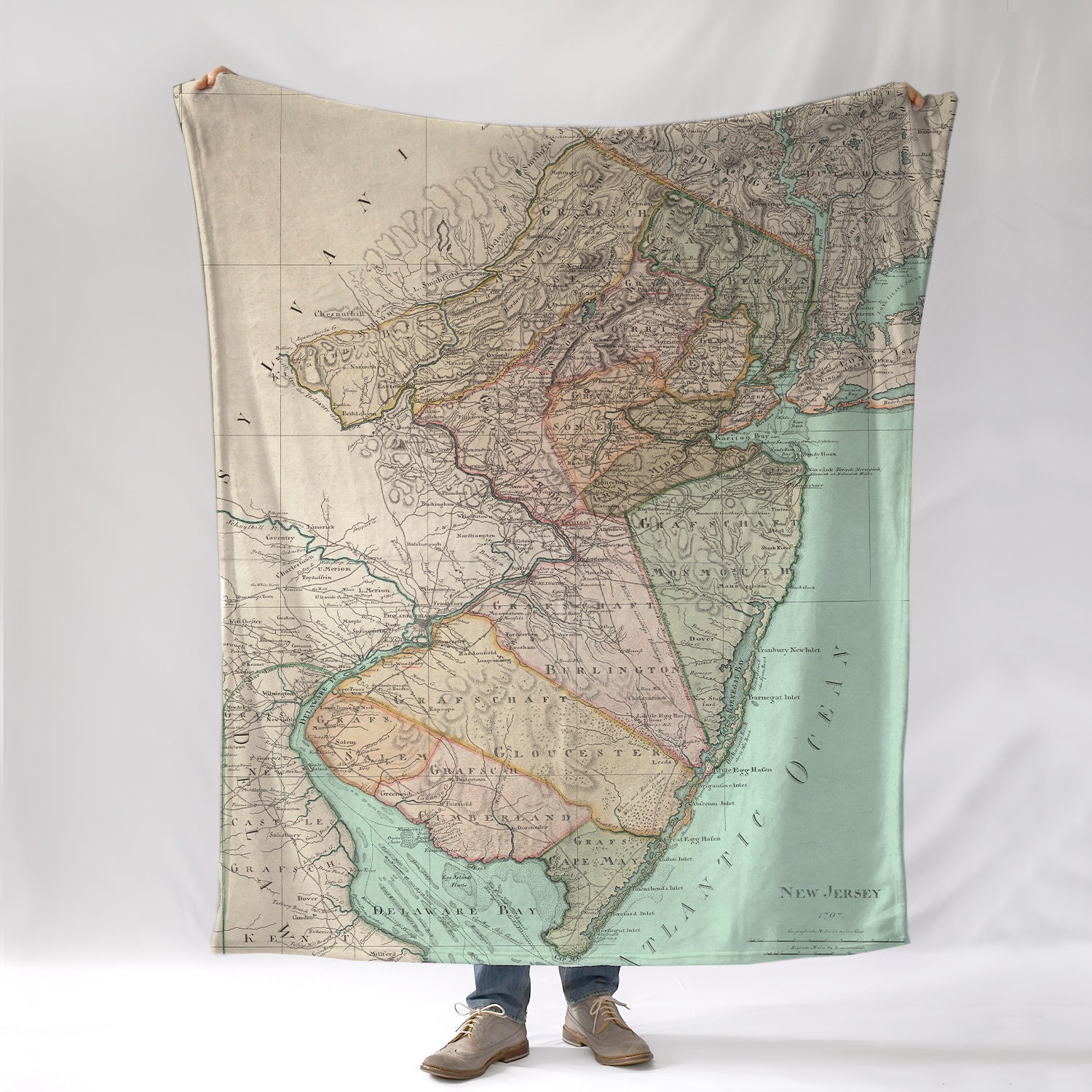 New Jersey Antique State Map Blanket