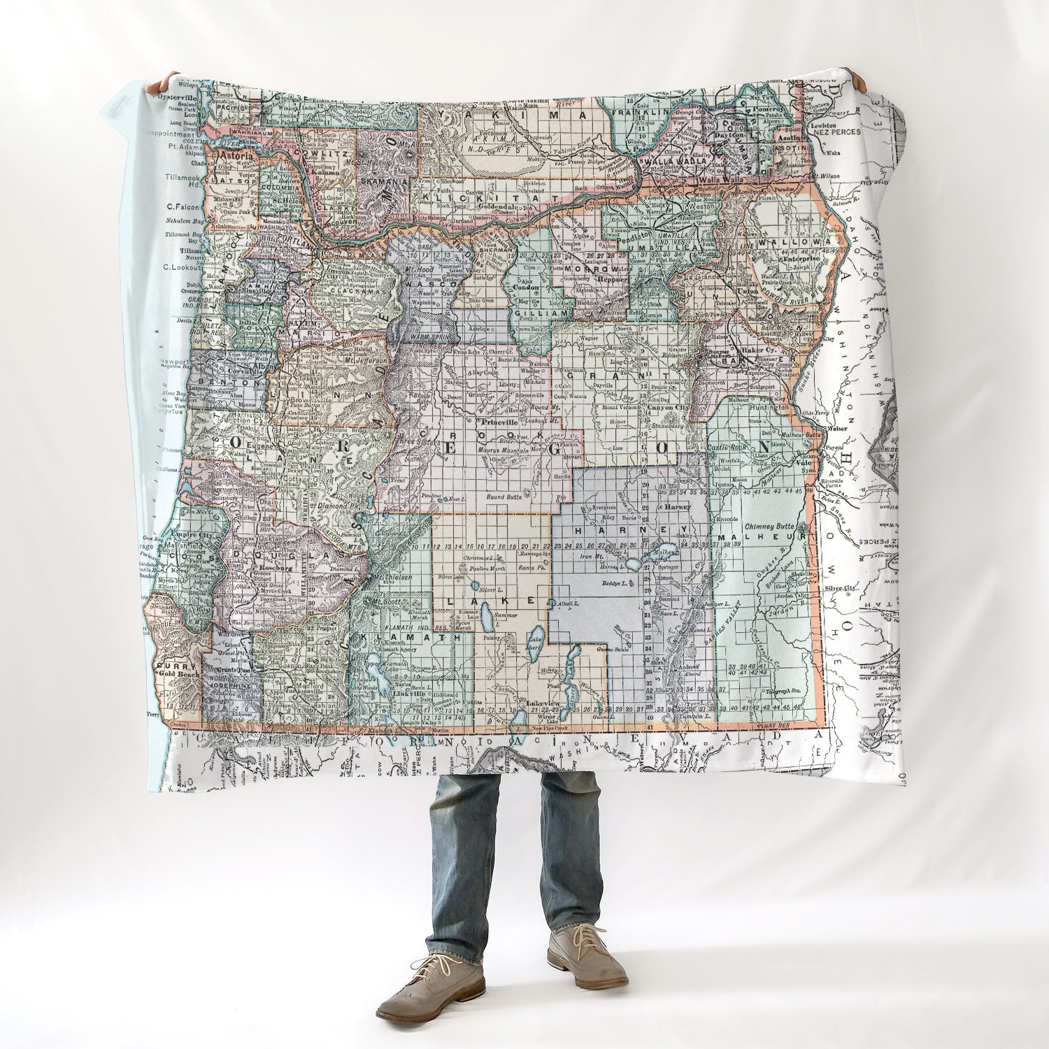 Oregon State Vintage Map Blanket