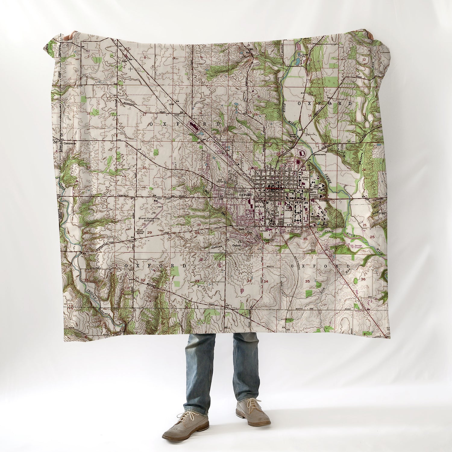 Oxford, OH Topo Style Map Blanket