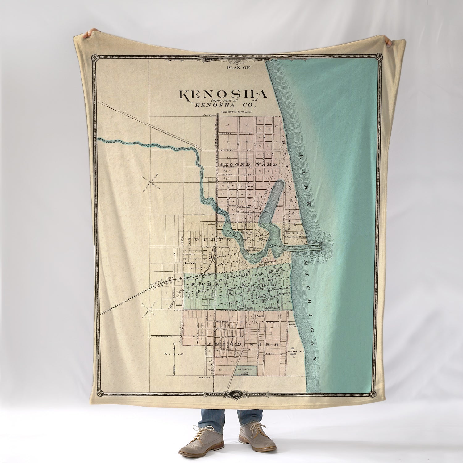 Kenosha Vintage Plan Map Blanket