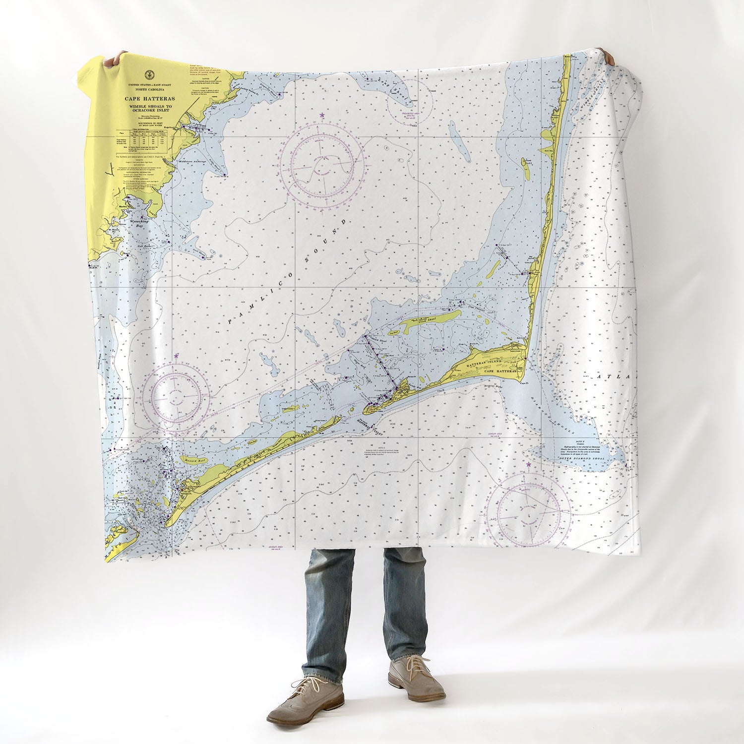 Cape Hatteras NC Nautical Chart Blanket