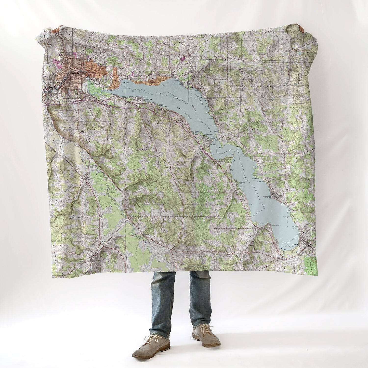 Chautauqua Lake, NY Vintage Map, modern Topo Blanket