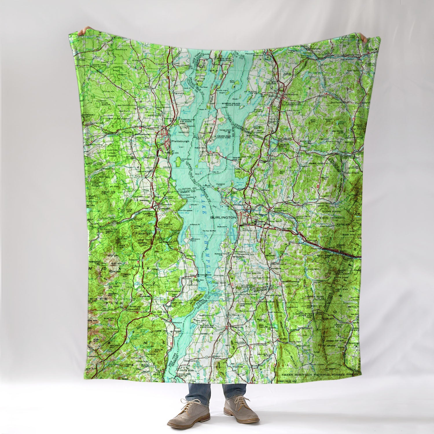 Lake Champlain, VT, NY vintage Topo Map Blanket