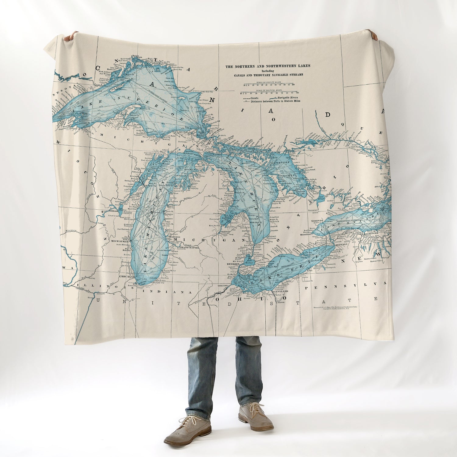 Great Lakes Vintage Map Blanket