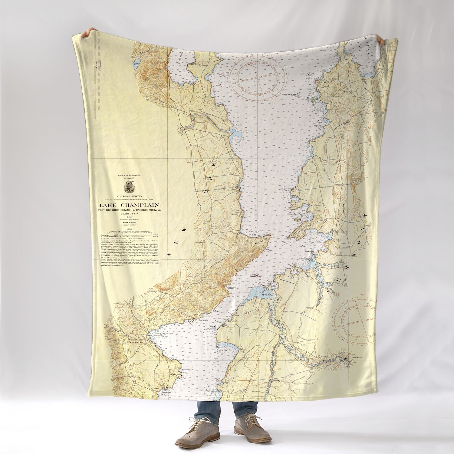 Westport, NY Lake Champlain Vintage Nautical Chart Blanket