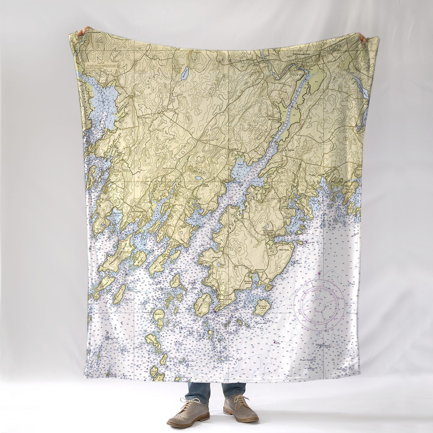 Tenant's Harbor w/Thomaston, ME Vintage Nautical Chart Blanket