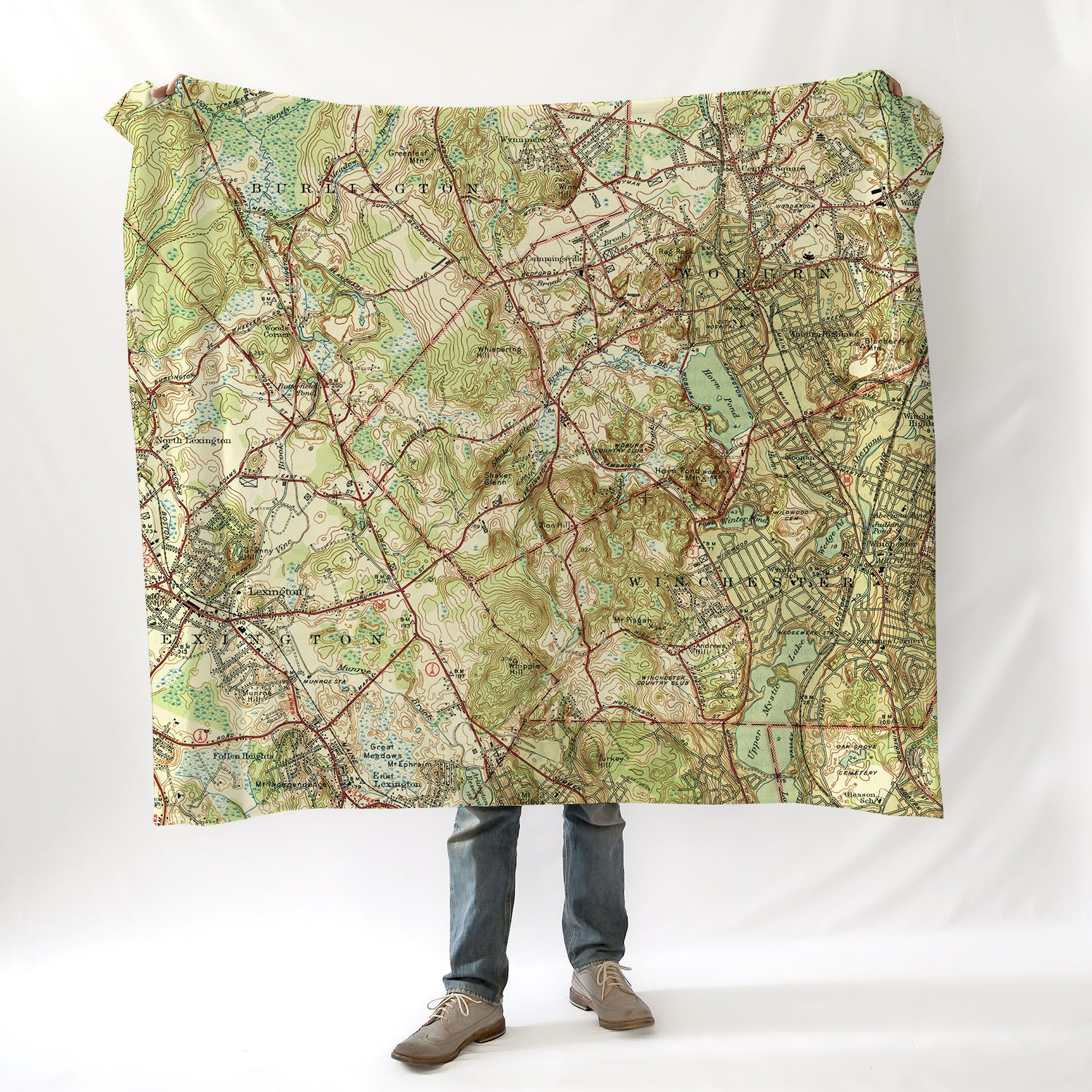 Lexington - Woburn MA Vintage Topo Map Blanket